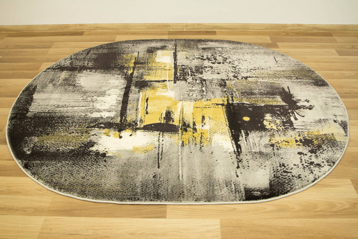Owalny Dywan Victoria 7657A grey/antracyt O Abstrakcyjny Antrayt Żółty Krem