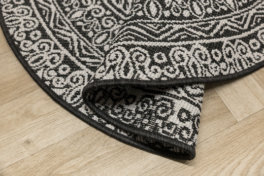 Okrągły Dwustronny Dywan Sznurkowy Brussels 205334/10110 Night Antracyt Krem Rozeta Mandala Outdoor