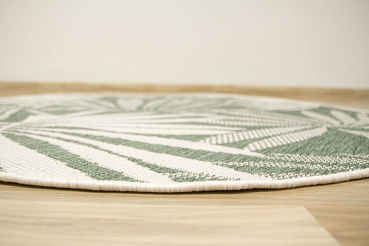 Okrągły Dwustronny Dywan Sznurkowy Brussels 205771/10520 Green Zieleń Krem Listki Palmy Outdoor