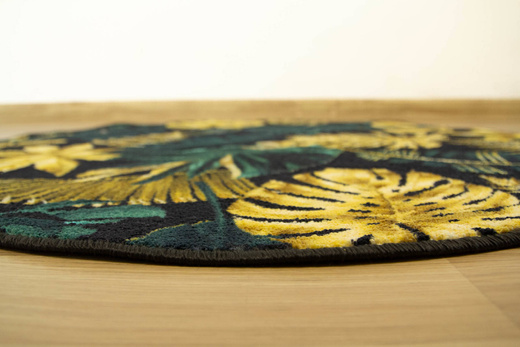 Okrągły Dywan Monstera Gold Green Złoto Butelkowa Zieleń