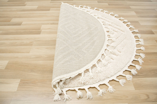 Okrągły Dywan Berber 7061 Ivory Krem Romby 3D z frędzlami
