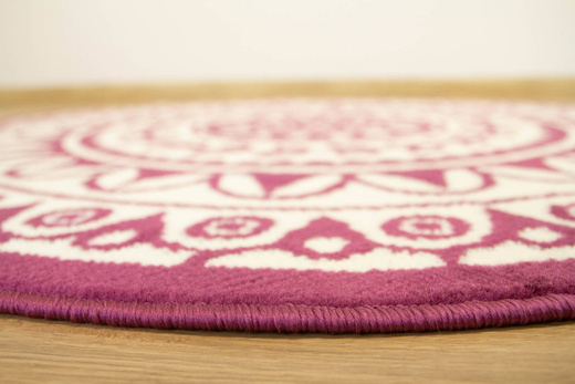 Okrągły Dywan Luna 503786/56955 Fioletowy Krem Rozeta Listki