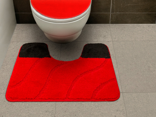 Komplet 3-częściowy Łazienkowy Fiori Red Czerwony Czarny Pasy Fale