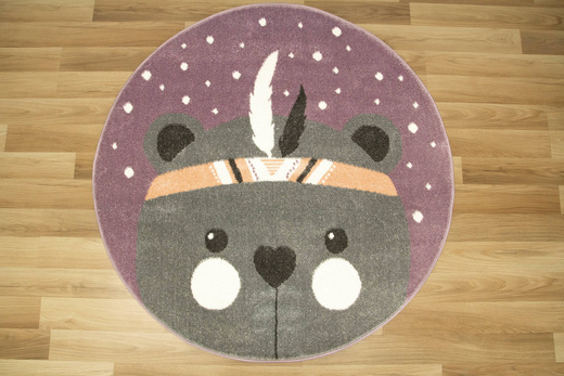 Okrągły Dywan Lima E179A lila/l.grey Miś Indianin Fiolet