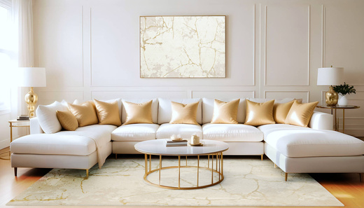 Lśniący Dywan Allora Plus B919A cream/cream Marmur Trójkąty Beż Krem Złoto