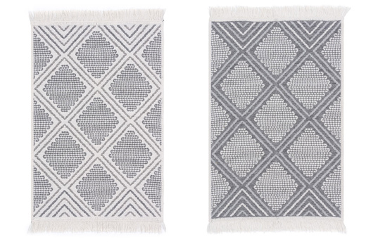 Dwustronny Dywanik Chodniczek Orient Wzór 4 Szary Krem Romby Duże Frędzelki