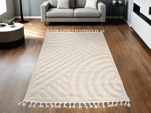 Dywan Berber 9754 Ivory Kość Słoniowa Krem Pólkola 3D z frędzlami