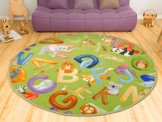 Okrągły Kolorowy Dywan Dziecięcy Alfabet 12 Green