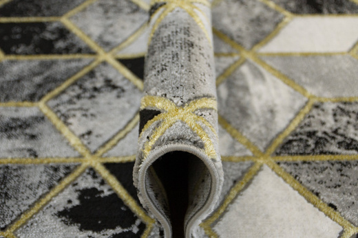 Dywan Diamond K4432G Szary Jasny Złoty Romby Bryły