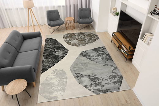 Dywan Verano H374A m.grey/grey Krem Szary Złoty Abstrakcja Kamyki