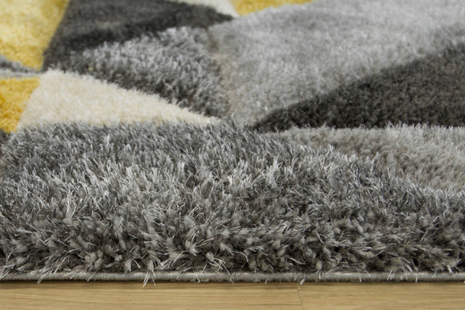 Dywan Shaggy California P477A anthracite/yel Trójkaty Krem Szary Żółty