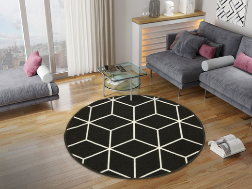 Antypoślizgowy Okrągły Dywan Cubes 29 grafitowy