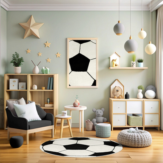 Okrągły Dywan Lima G758B white/black Piłka Football Biały Czarny