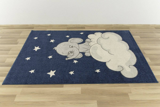 Dywan EMILY KIDS 2342A bone/d.blue słonik na chmurce granatowy