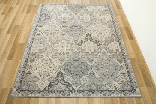 Wełniany Dywilan Moon Torino Silver Romby Ornament Szary Niebieski