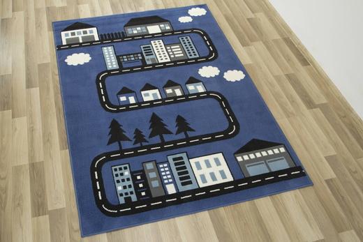 Dywan Kids 534451/94955 Jeans Niebieski Czarny Ulice Domki