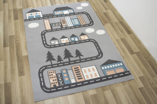 Dywan Kids 534451/95844 mouse Szary Niebieski Różowy Ulice Domki