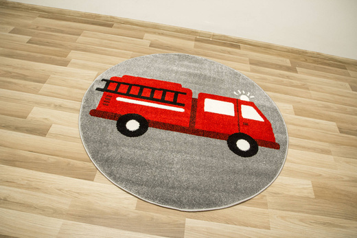 Okrągły Dywan Lima G752A l.grey/l.red Straż Pożarna Czerwony Szary