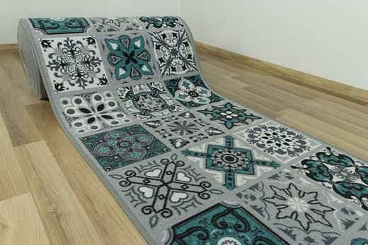 Antypoślizgowy chodnik podgumowany patchwork turkus szerokość 100 cm