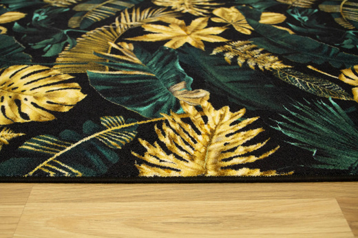 Chodnik Monstera gold/green Złoto Butelkowa Zieleń szerokość 150 cm