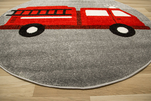 Okrągły Dywan Lima G752A l.grey/l.red Straż Pożarna Czerwony Szary