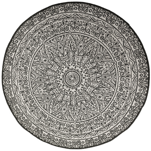 Okrągły Dwustronny Dywan Sznurkowy Brussels 205334/10110 Night Antracyt Krem Rozeta Mandala Outdoor
