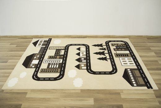 Dywan Kids 534451/97955 ivory Beż Brąz Krem Ulice Domki