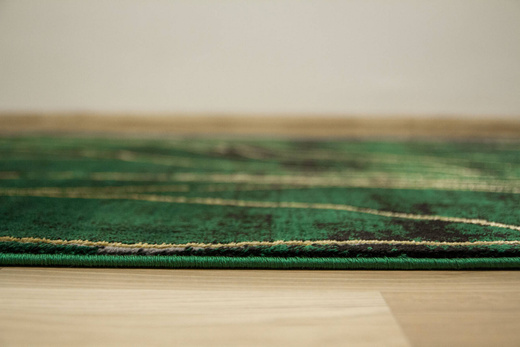 Dywan Diamond K8707Y green Linie Liście Butelkowa Zieleń Złoty