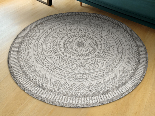 Okrągły Dywan Sznurkowy Jeans 19347/P91 Koło Beż Grafit Rozeta