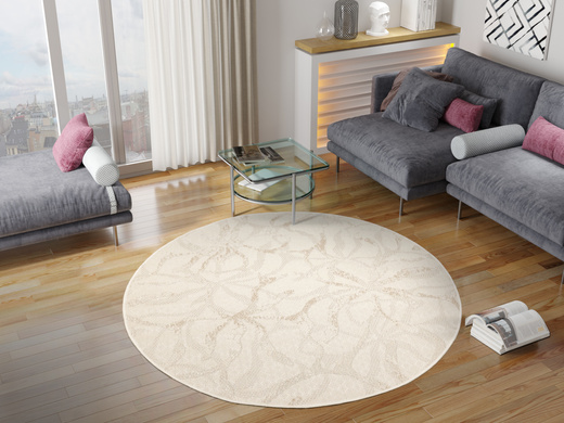 Okrągły Dywan Sznurkowy Haga 04720A l.grey/cream Szary Beż Krem Kwiaty Outdoor