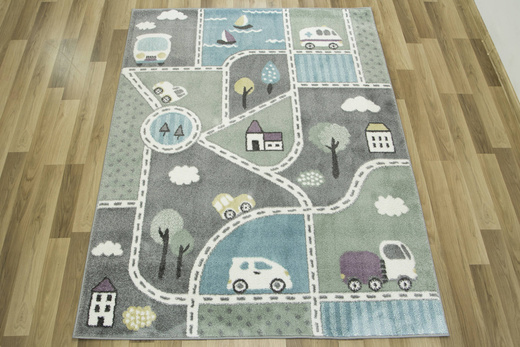 Dywan Dziecięcy Lima C262A l.grey/green Uliczki Pastelowy Turkus Miętowy
