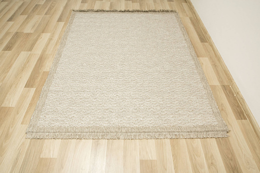 Dywan Sznurkowy Oria 600/VH7-D Beż Szary Ramka Gruby Splot z Frędzlami