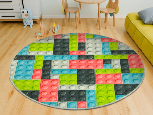 Okrągły Dywan Pastelowe Klocki Koło
