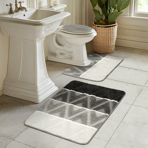 Komplet 3-częściowy Łazienkowy Palma Grey Romby Jasny Kontur