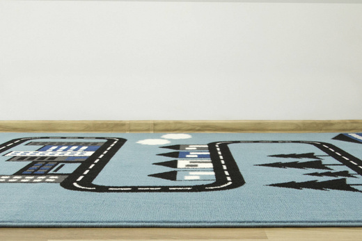 Dywan Kids 534451/94922 sky/blue Jasny Niebieski Czarny Ulice Domki