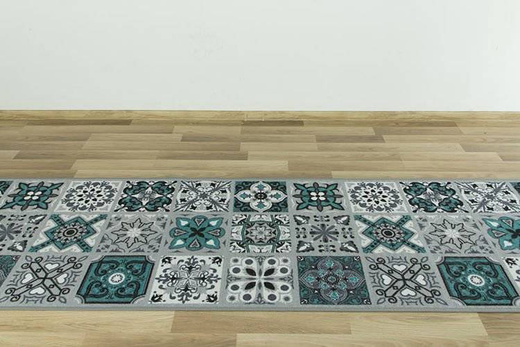 Antypoślizgowy chodnik podgumowany patchwork turkus szerokość 67 cm