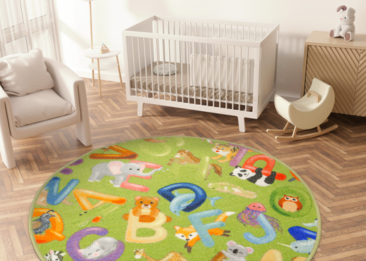 Okrągły Kolorowy Dywan Dziecięcy Alfabet 12 Green