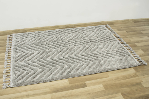 Dywan Berber 7059 l.grey Jasny Szary Jodełka 3D z frędzlami