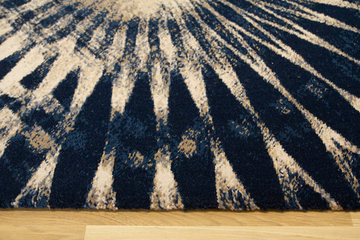 Wełniany Dywan Tempo-B Domio Denim Granatowy Beżowy Rozeta