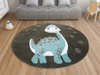 Okrągły Dywan Lima C881A d.grey/blue Dinozaur Turkus Krem Grafit