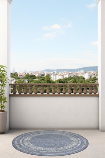 Okrągły Dwustronny Dywan Sznurkowy Brussels 205670/10310 ocean Ocean Niebieski Krem Outdoor