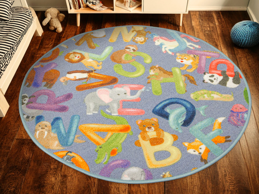 Okrągły Kolorowy Dywan Dziecięcy Alfabet 19 Grey