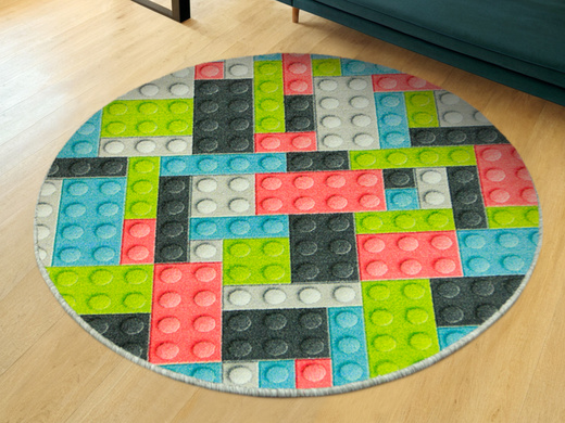 Okrągły Dywan Pastelowe Klocki Koło
