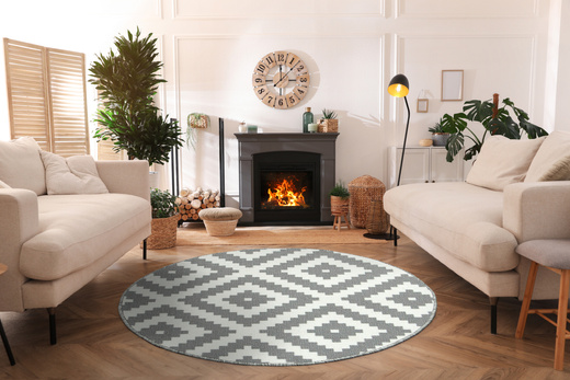 Szary Okrągły Dywan Romby