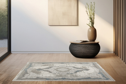 Lśniący Dywan Allora Plus B827B l.grey/grey Srebrzysty Szary Niebieski Ornament