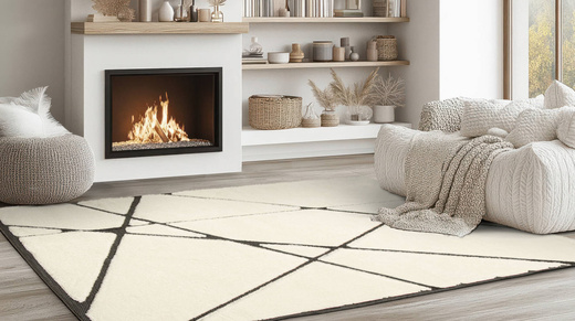 Dywan Shaggy Lula Soft IM85A Black/Bone Trójkąty Krem Czarny