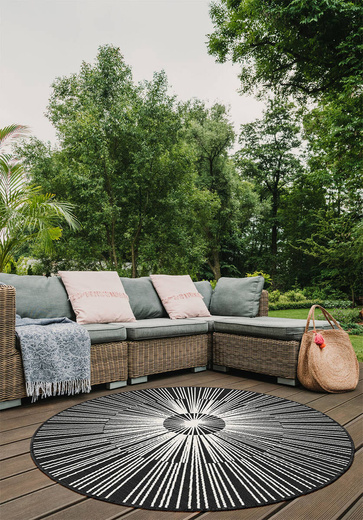 Okrągły Dwustronny Dywan Sznurkowy Brussels 205634/10110 Night Antracyt Krem Outdoor