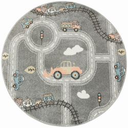 Okrągły Dywan Lima C511A l.grey/cream Uliczki Pociągi Chmurki Szary Łososiowy