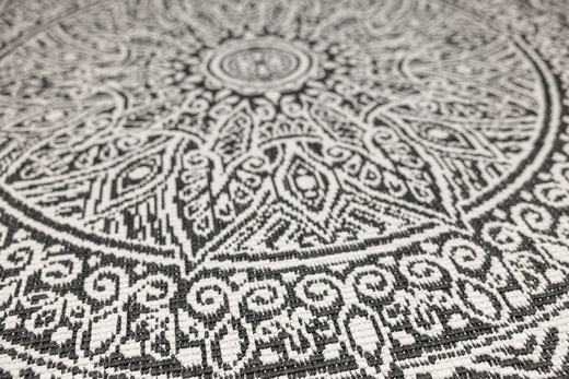 Okrągły Dwustronny Dywan Sznurkowy Brussels 205334/10110 Night Antracyt Krem Rozeta Mandala Outdoor