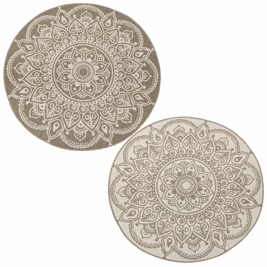 Okrągły Dwustronny Dywan Sznurkowy Brussels 205333/10610 Linen Beż Krem Rozeta Outdoor